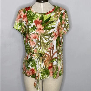 J. Jill Love Linen Tropical Tie Short Sleeve Top